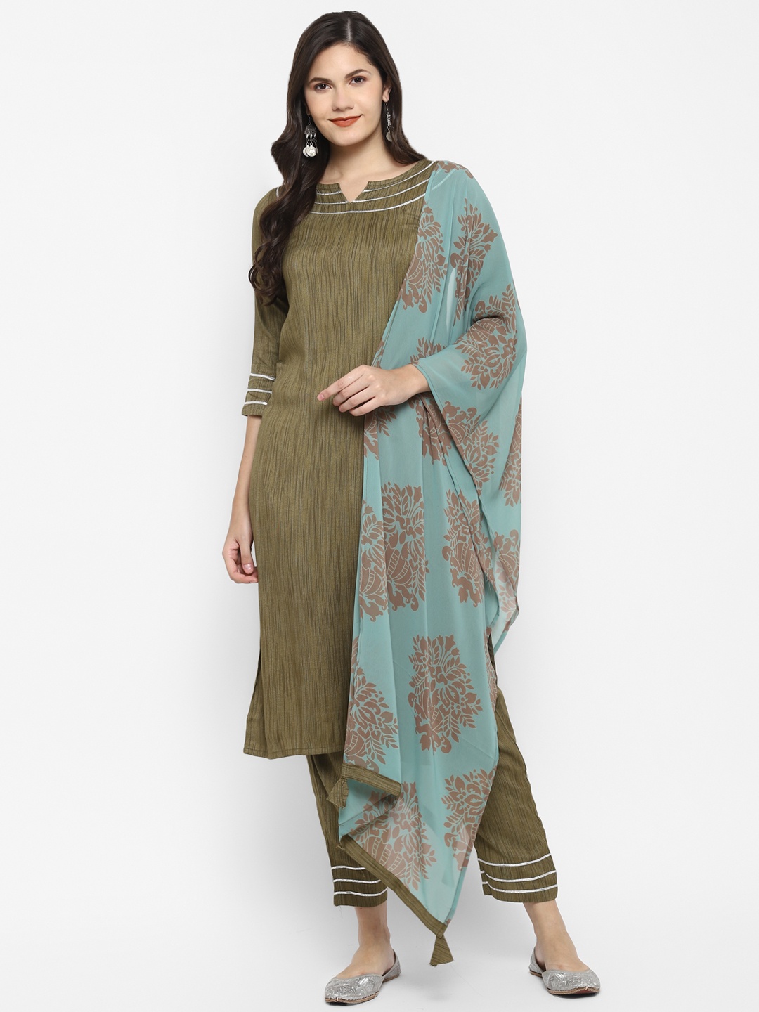 

VAABA Women Green Embroidered Kurti with Salwar & Dupatta