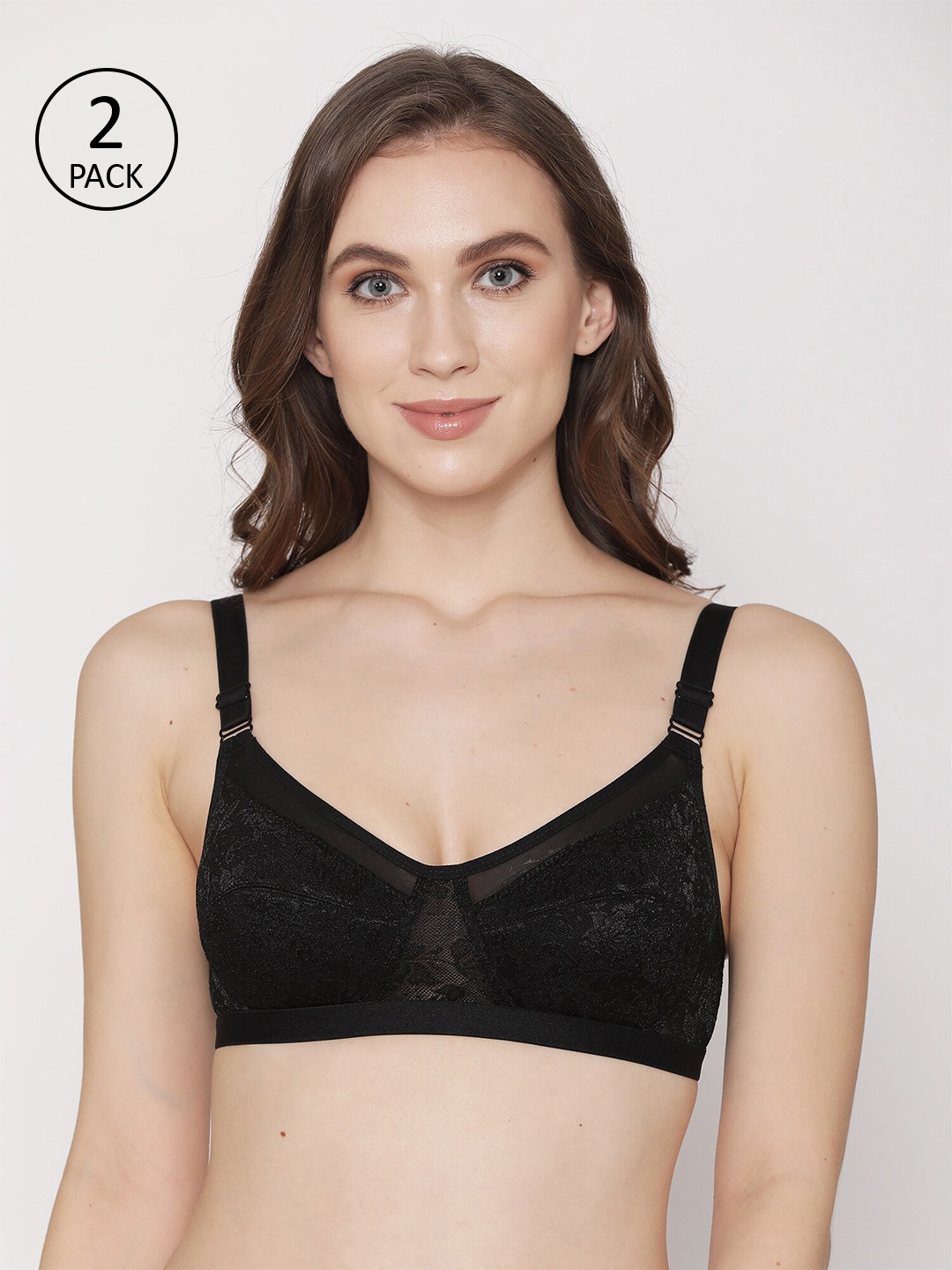 

Kalyani Pack Of 2 Black Self Design Non-Wired Non Padded T-shirt Bras 310026