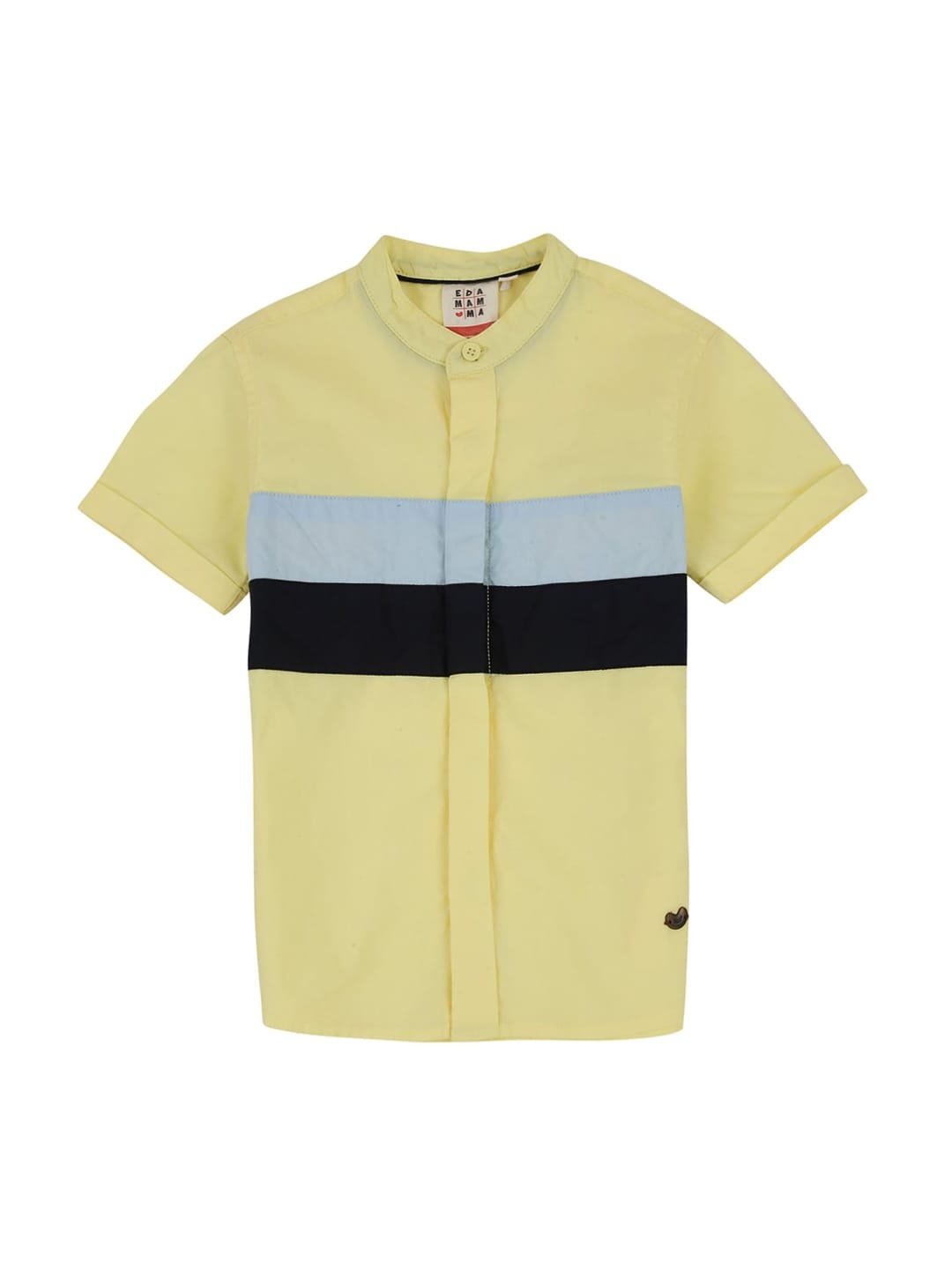 

Ed-a-Mamma Boys Yellow & Blue Regular Fit Colourblocked Casual Sustainable Shirt