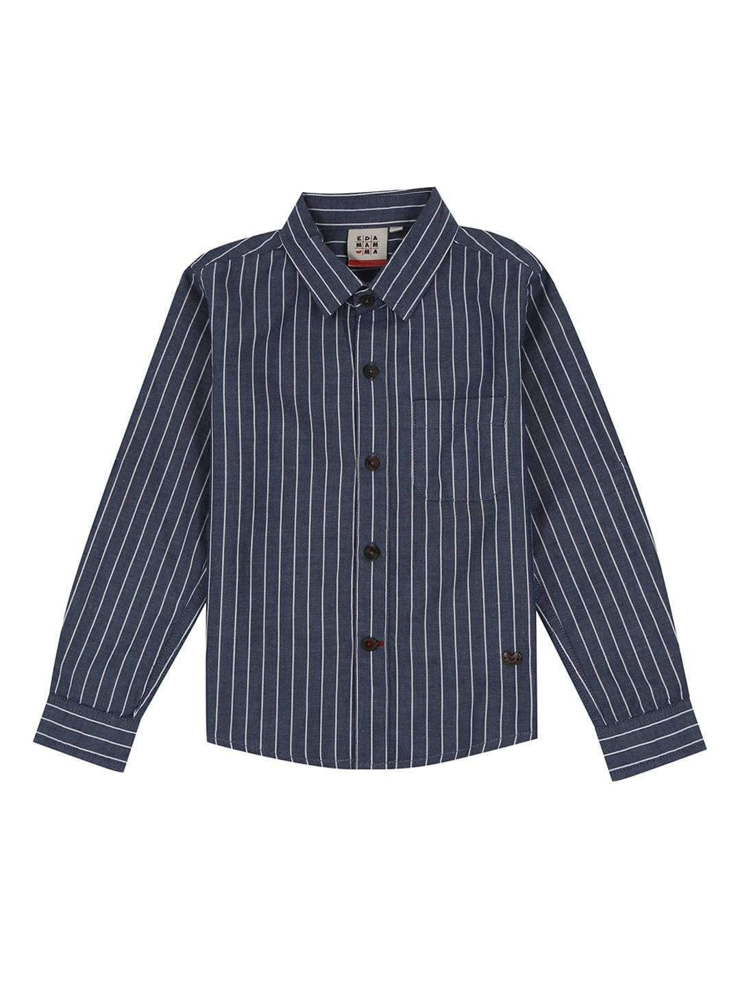 

Ed-a-Mamma Boys Navy Blue & Grey Regular Fit Striped Cotton Casual Sustainable Shirt