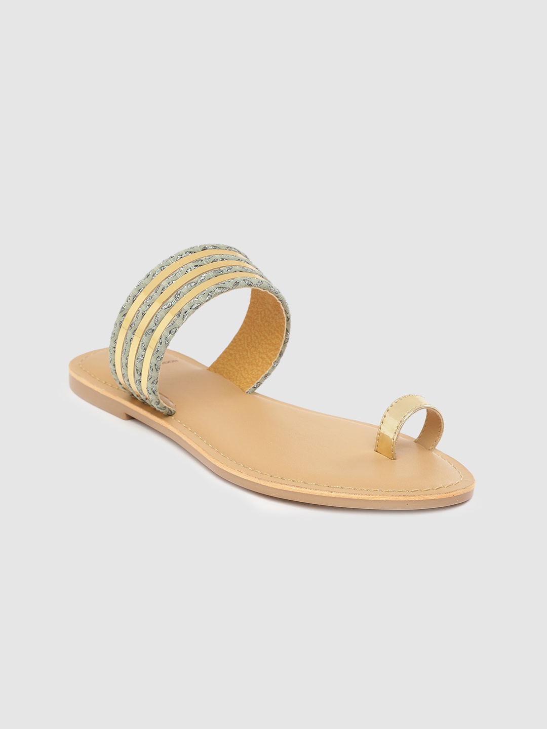 

Carlton London Women Gold-Toned & Green Striped One Toe Flats