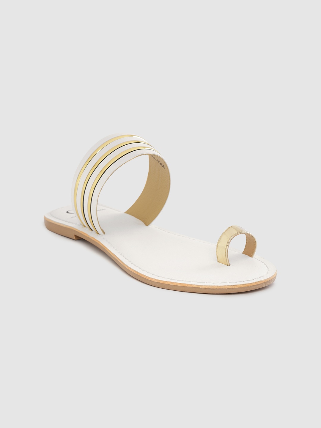 

Carlton London Women White & Gold-Toned Striped One Toe Flats