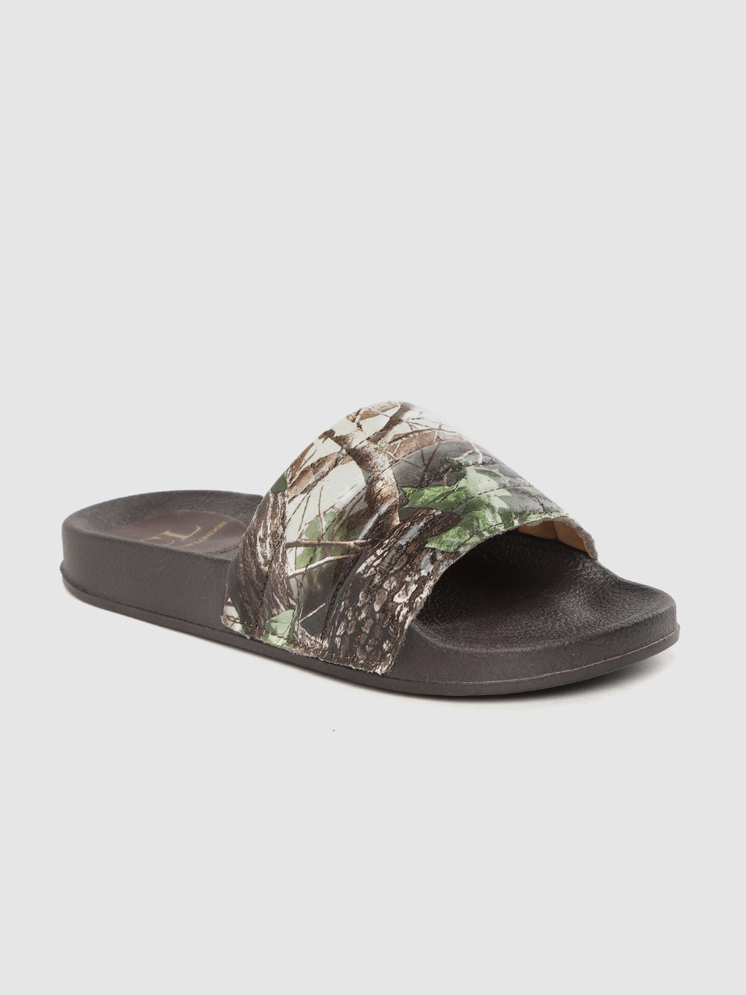 

Carlton London Women Black & Green Printed Open Toe Flats