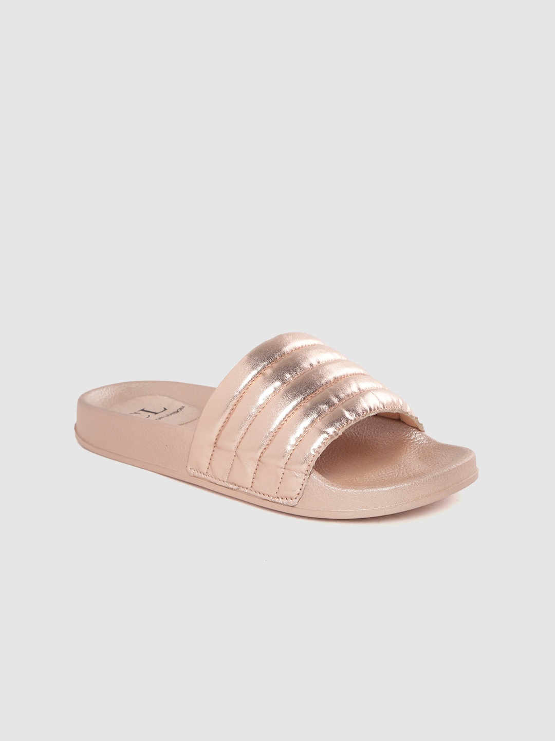 

Carlton London Women Rose Gold-Toned Quilted Open Toe Flats