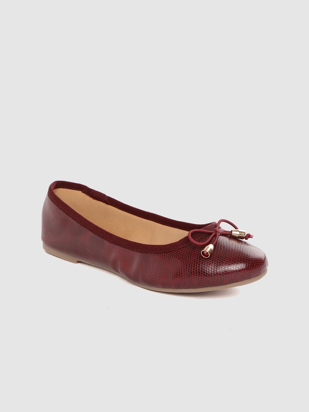 

Carlton London Women Burgundy Snakeskin Textured Ballerinas with Bows Detail