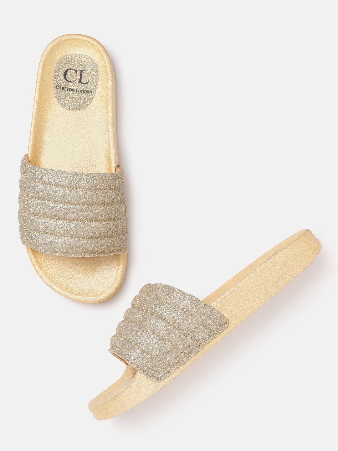 

Carlton London Women Muted Gold-Toned Glitter Quilted Open Toe Flats