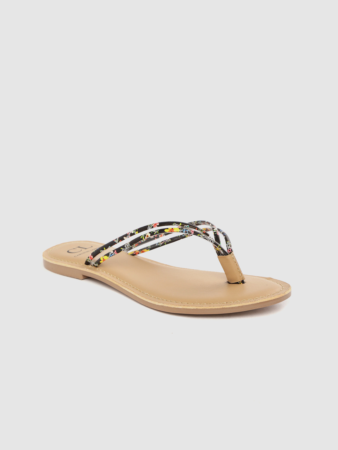 

Carlton London Women Black & Yellow Floral Print Open Toe Flats