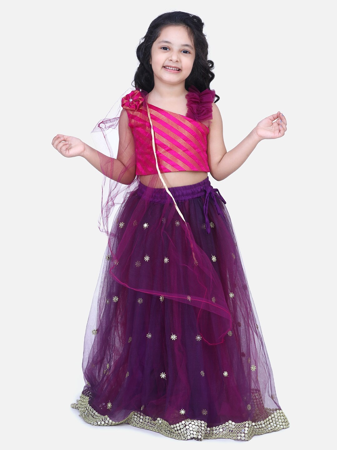 

Samsara Couture Girls Purple & Pink Woven Design Ready to Wear Lehenga & Blouse with Dupatta