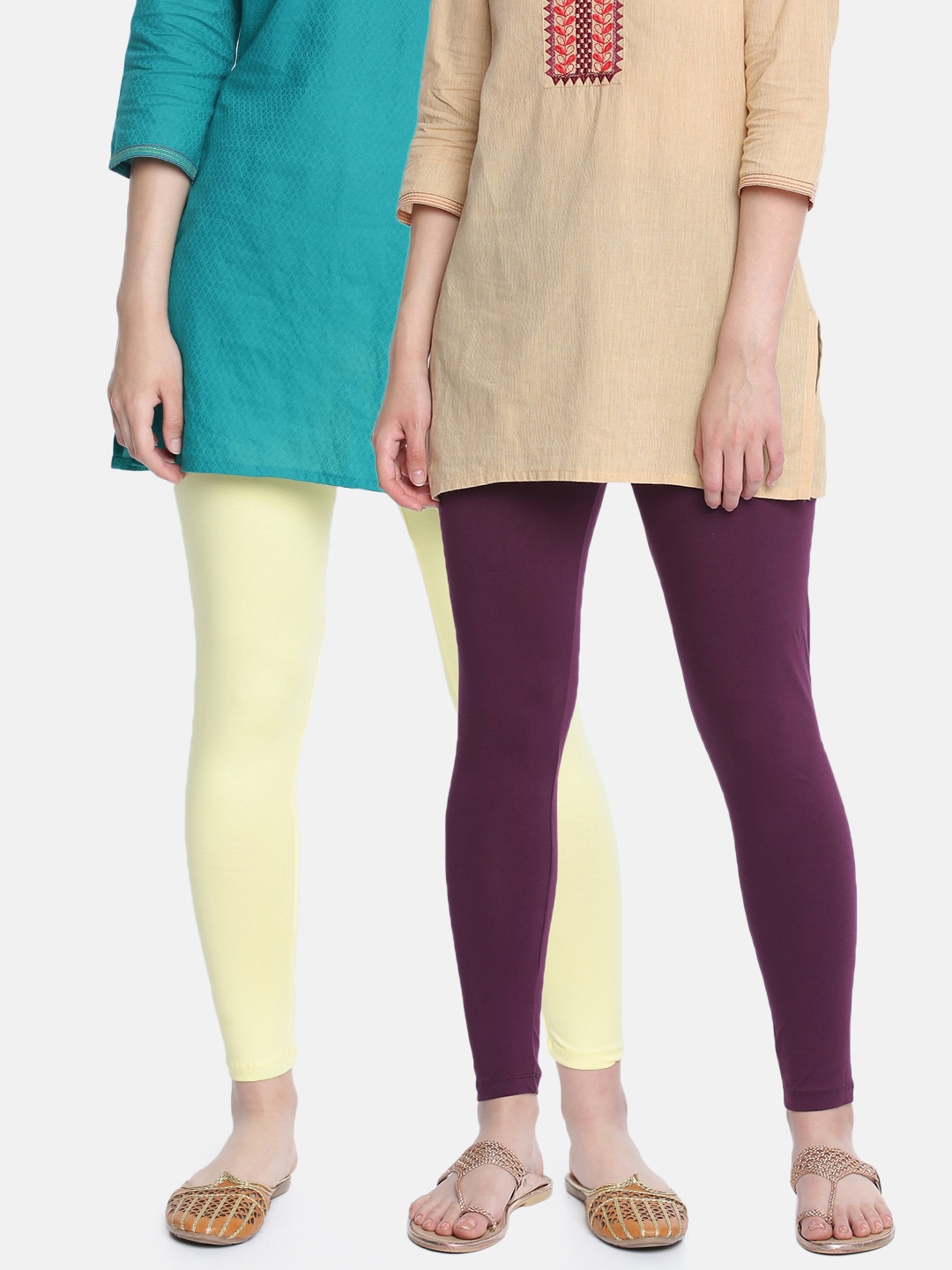 

Dollar Missy Women Pack Of 2 Solid Cotton Ankle-Length Leggings, Purple