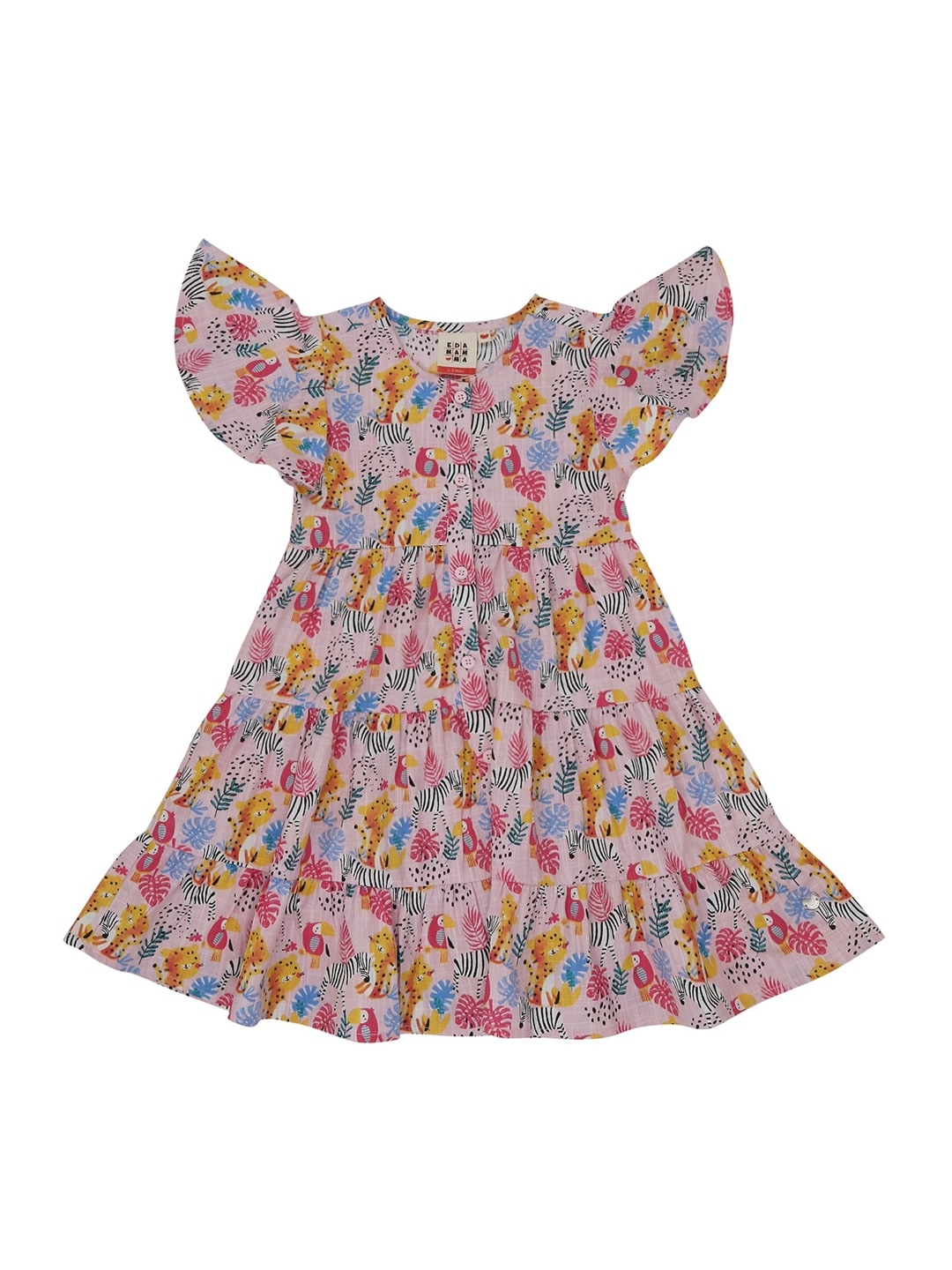 

Ed-a-Mamma Girls Pink Printed Cotton A-Line Sustainable Dress