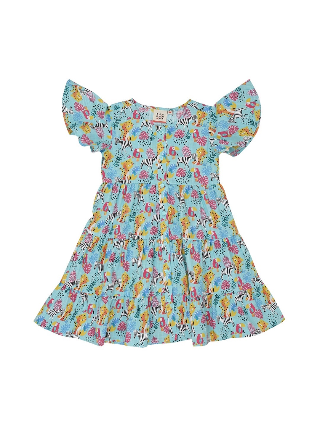 

Ed-a-Mamma Girls Sea Green Printed Cotton A-Line Sustainable Dress