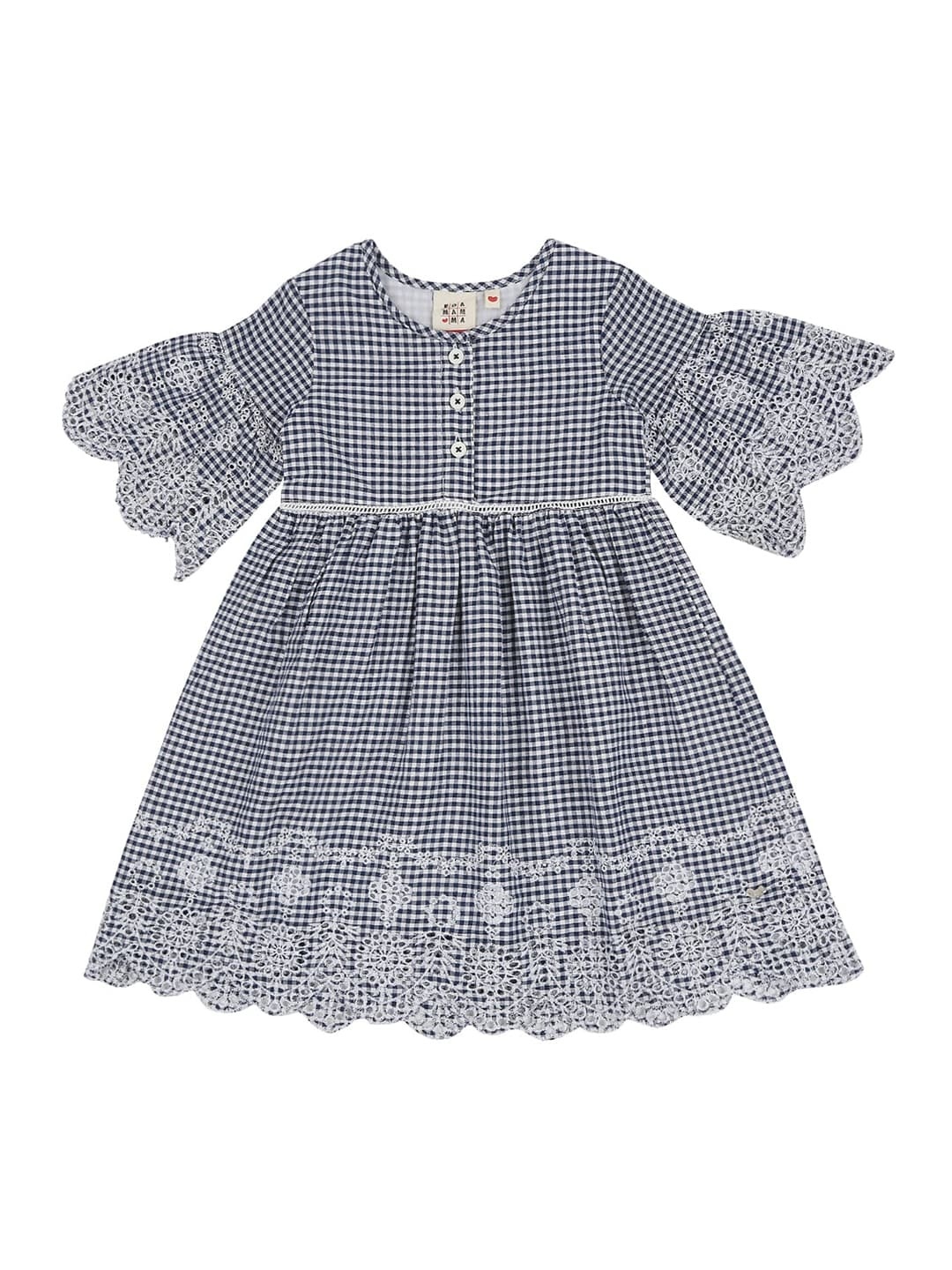 

Ed-a-Mamma Girls Navy Blue & White Checked A-Line Sustainable Dress