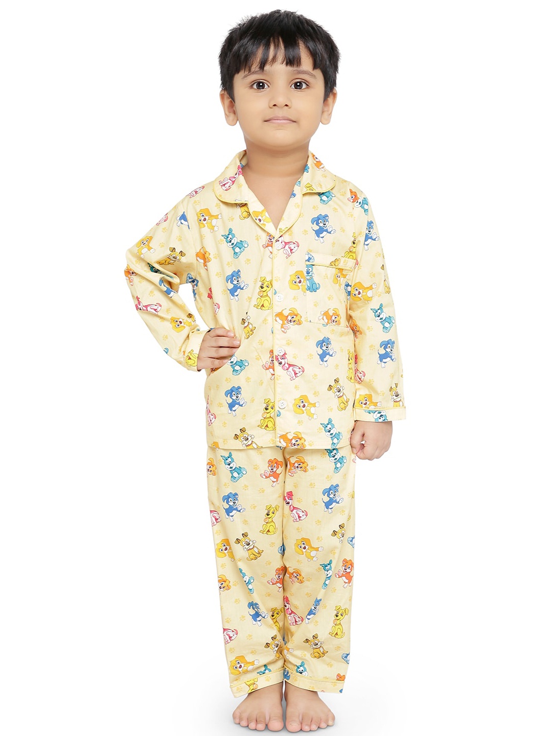 

Knitting Doodles Kids Yellow & Blue Printed Night Suit