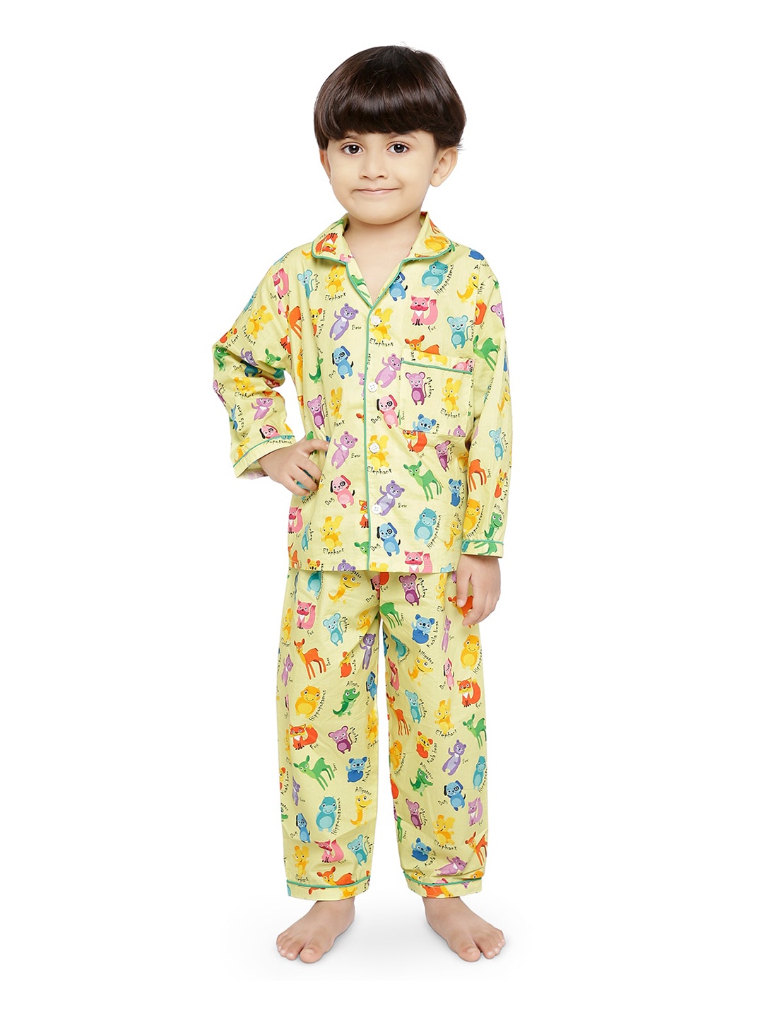 

Knitting Doodles Unisex Kids Yellow & Blue Printed Night Suit