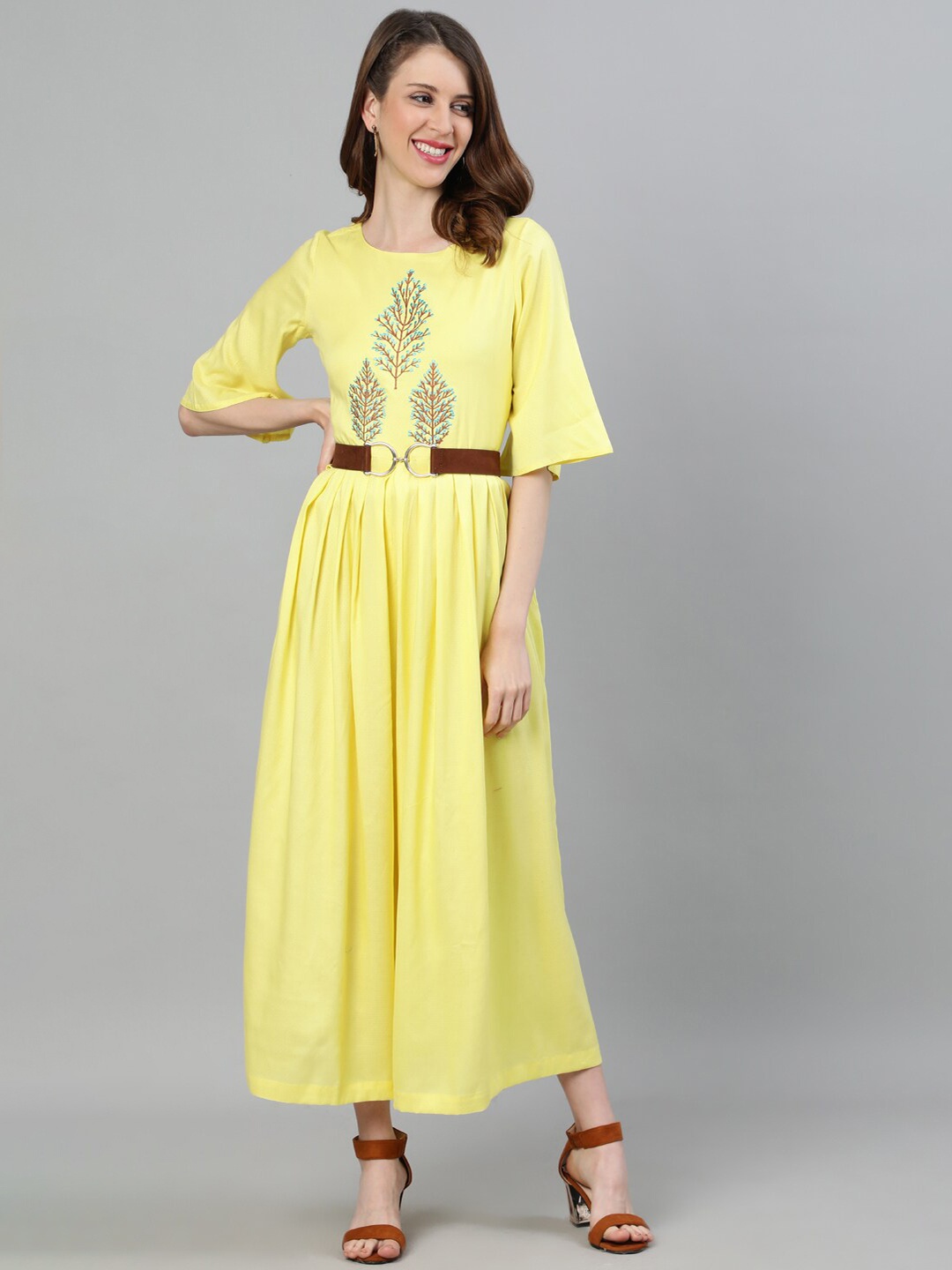 

Jaipur Kurti Women Yellow & Sea Green Solid Culotte Jumpsuit