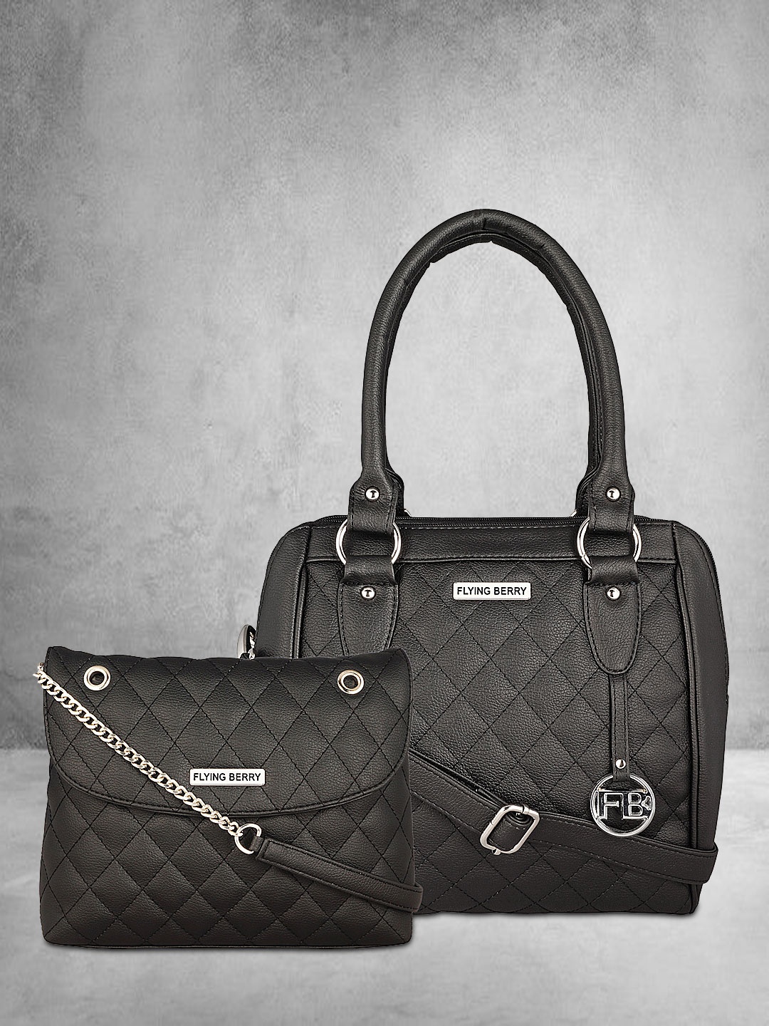 

FLYING BERRY Black Textured Handheld Bag Combo