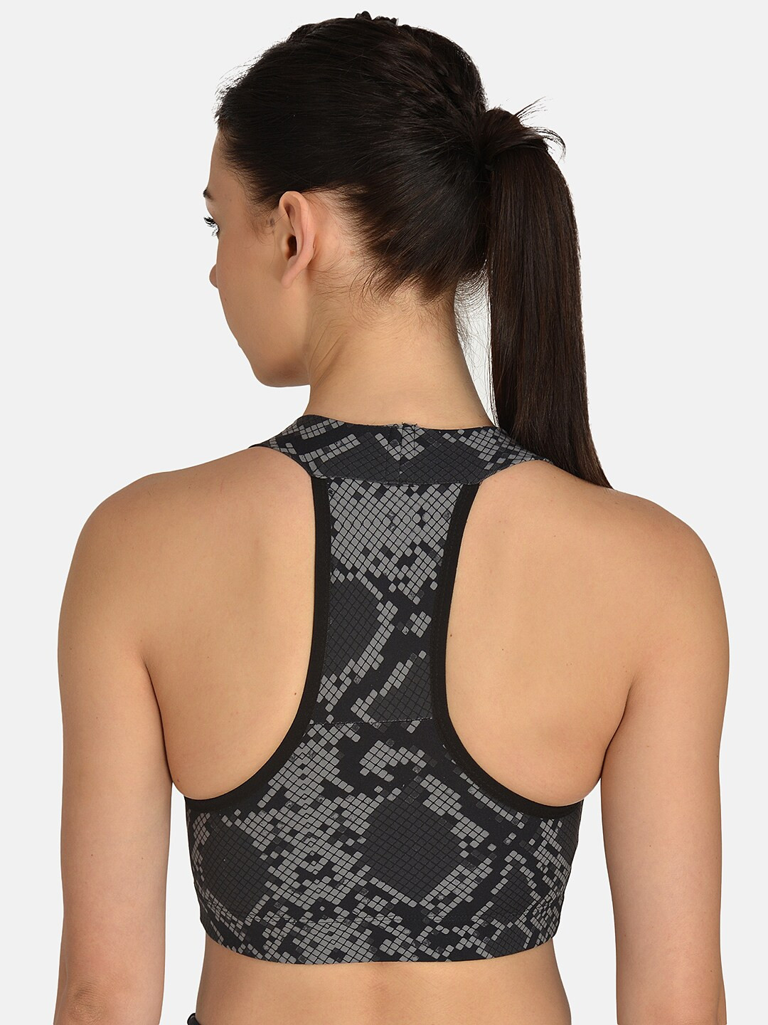 

mod & shy Black & Grey Printed Non-Wired Lightly Padded Workout Bra MS278