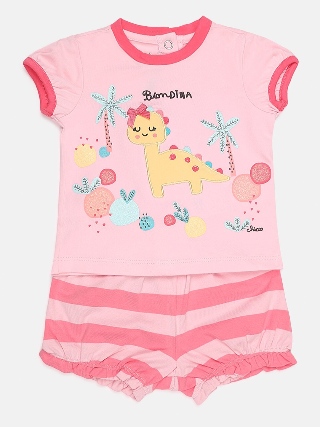 

Chicco Girls Pink & Yellow Printed T-shirt with Shorts