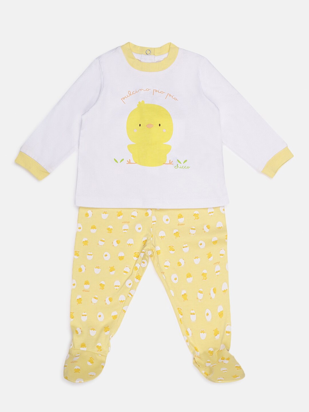 

Chicco Unisex White & Mustard Printed T-shirt with Leggings
