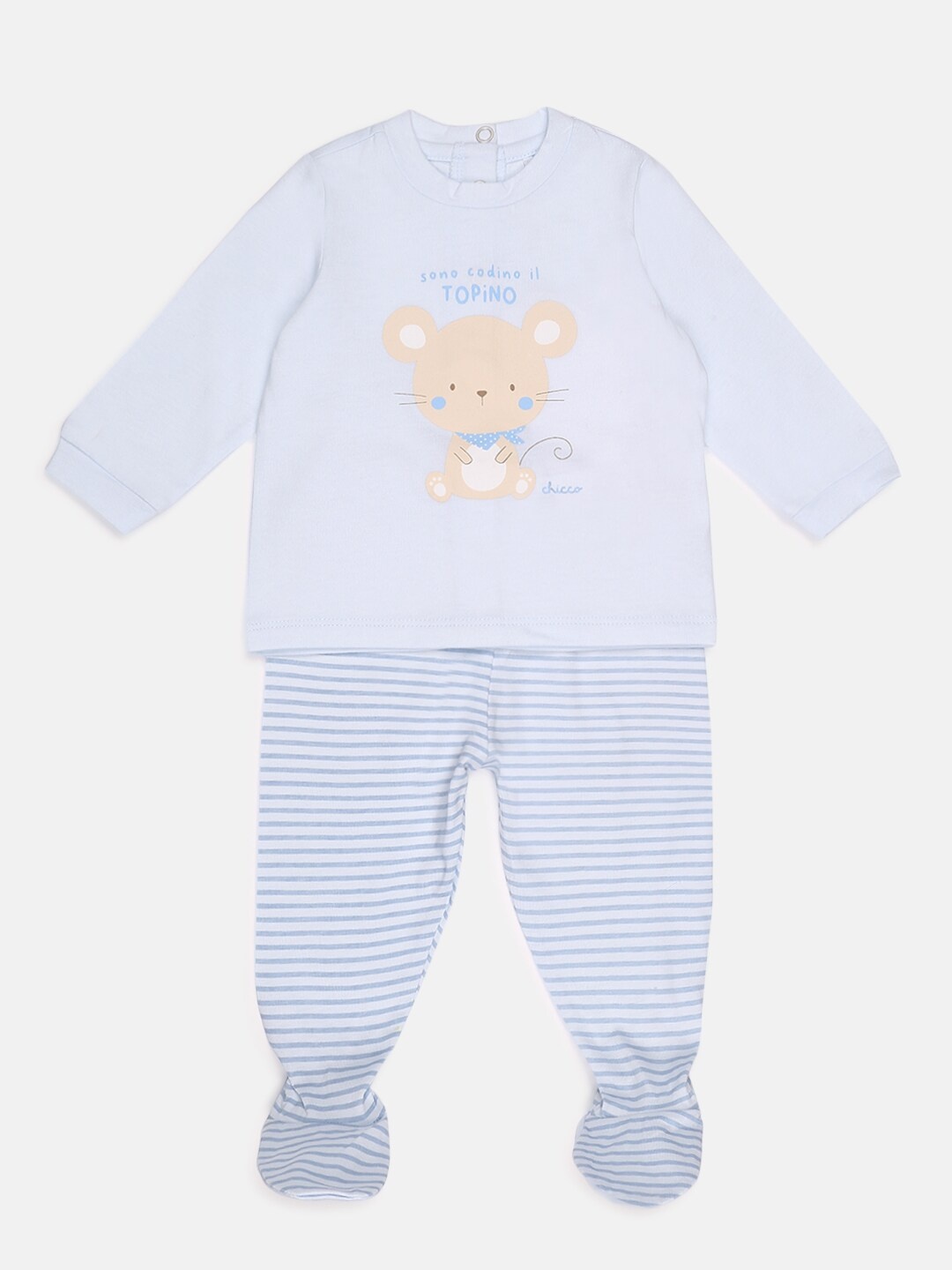 

Chicco Infant Kids Blue & White Printed T-shirt with Pyjamas