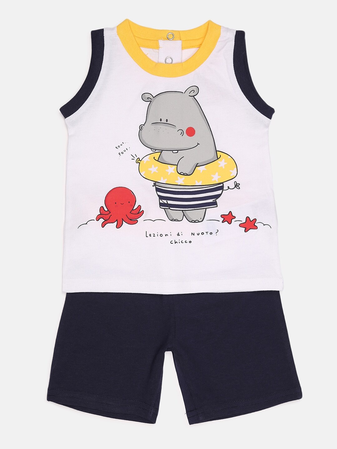 

Chicco Boys White & Navy Blue Printed T-shirt with Shorts
