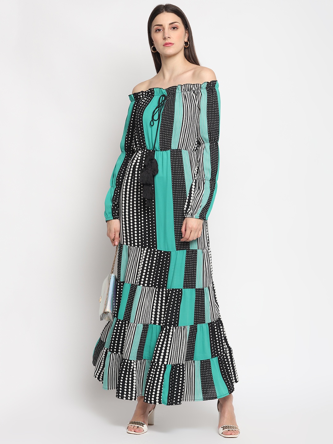 

OTORVA Women Crepe Green Black Printed Maxi Dress