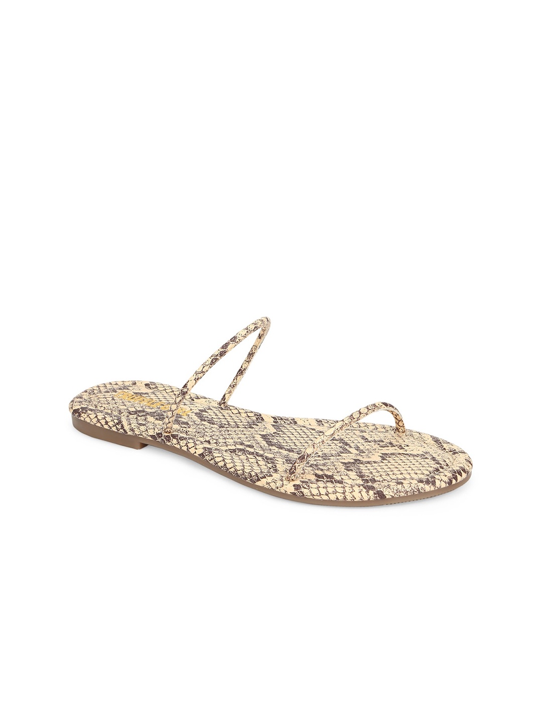 

Truffle Collection Women Beige Printed PU Open Toe Flats