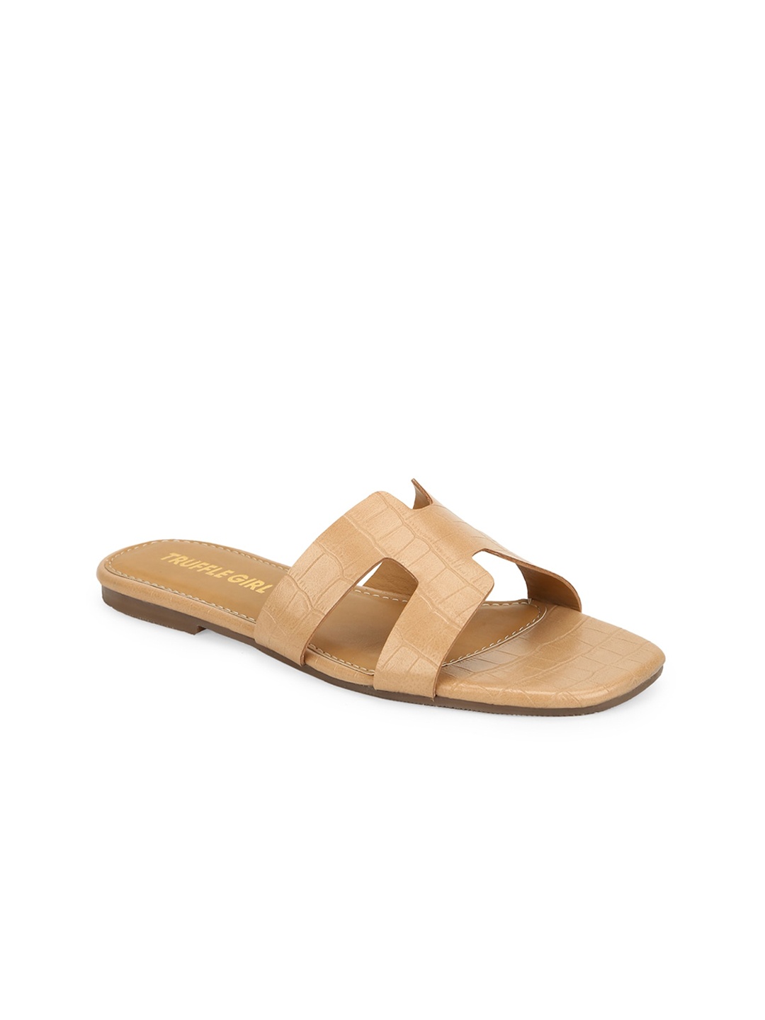 

Truffle Collection Women Nude-Coloured Solid PU Open Toe Flats