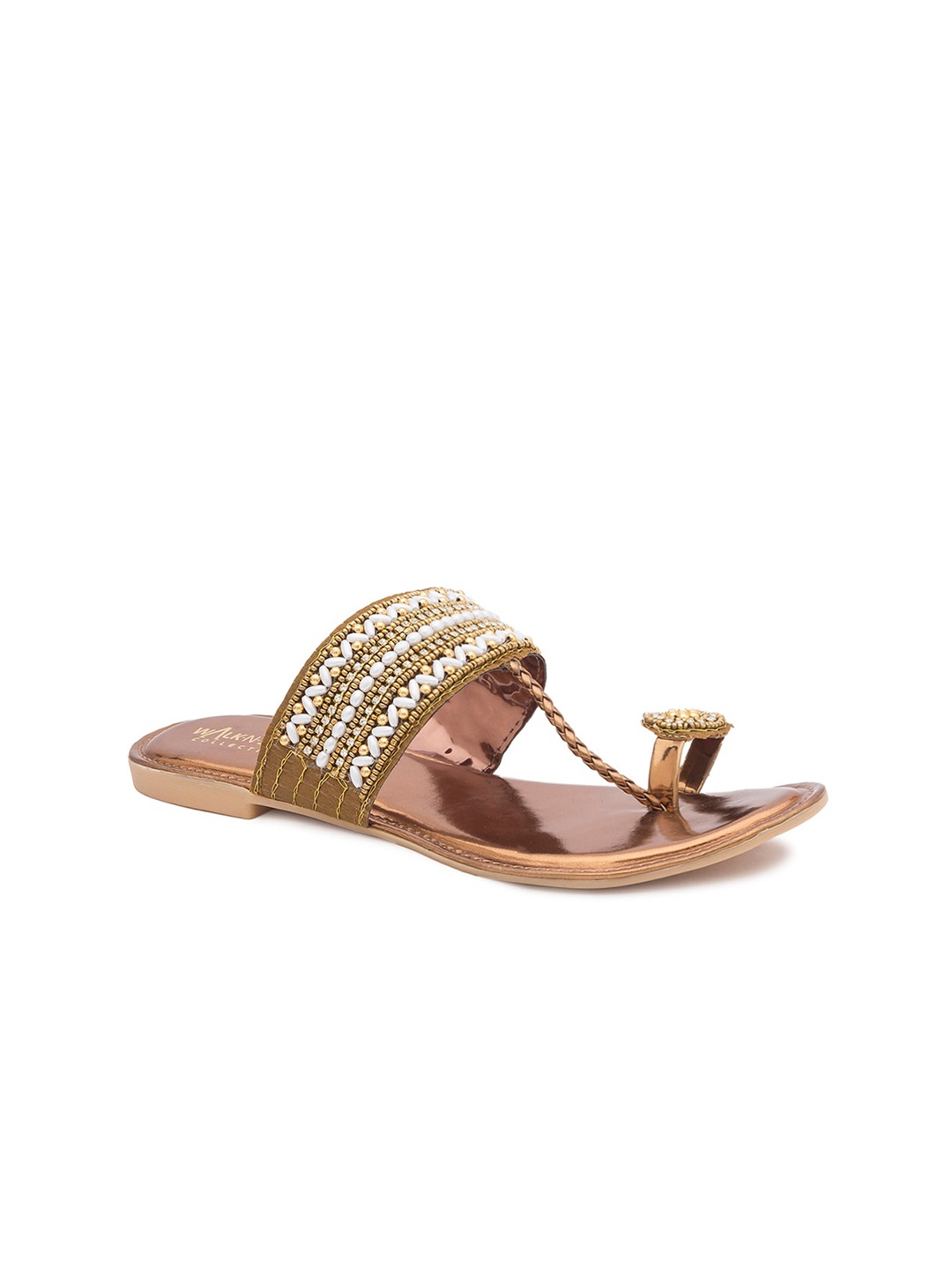 

WALK N STYLE COLLECTION Women Beige Embellished T-Strap Flats