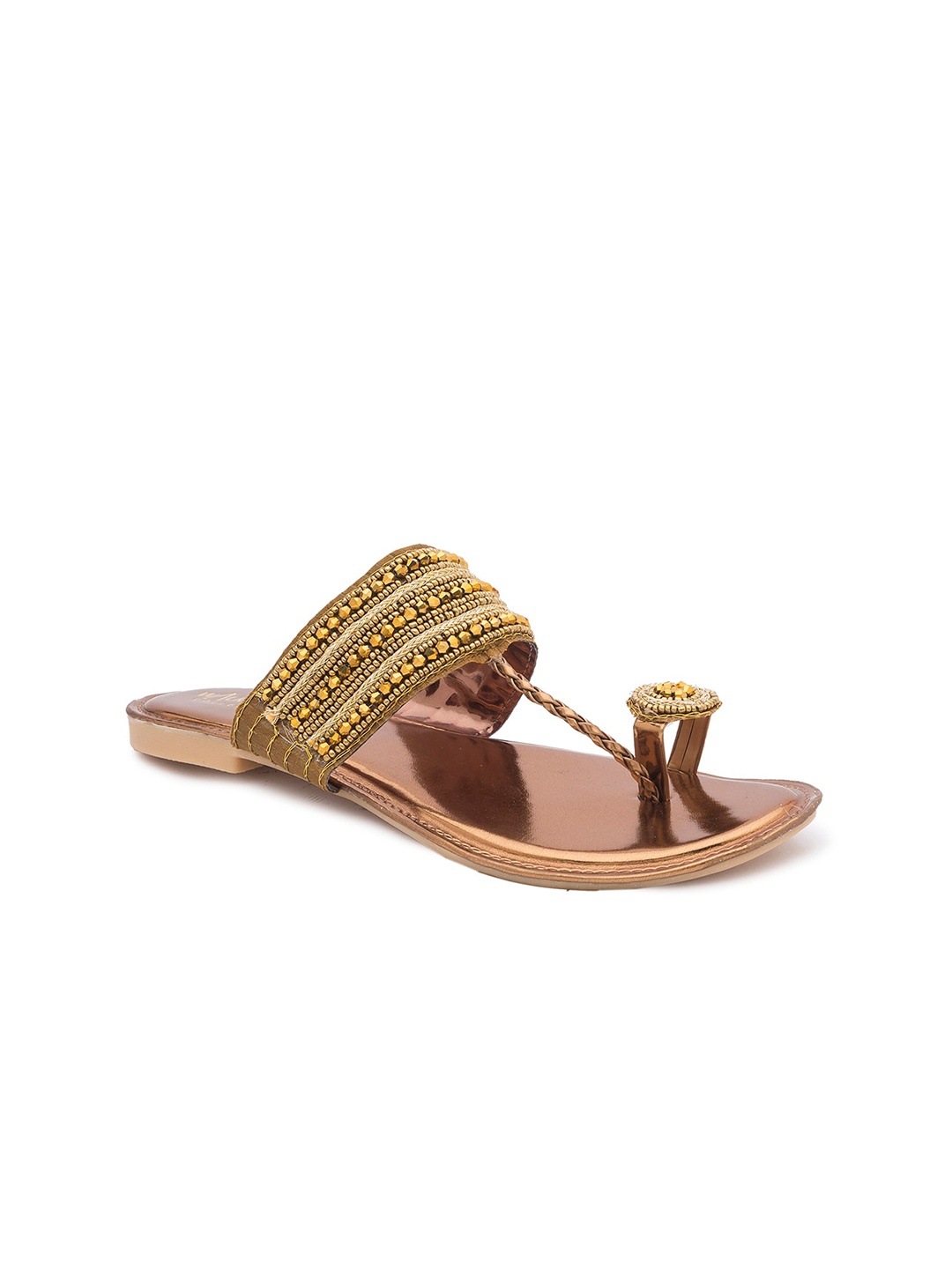 

WALK N STYLE COLLECTION Women Golden Embellished One Toe Flats, Gold