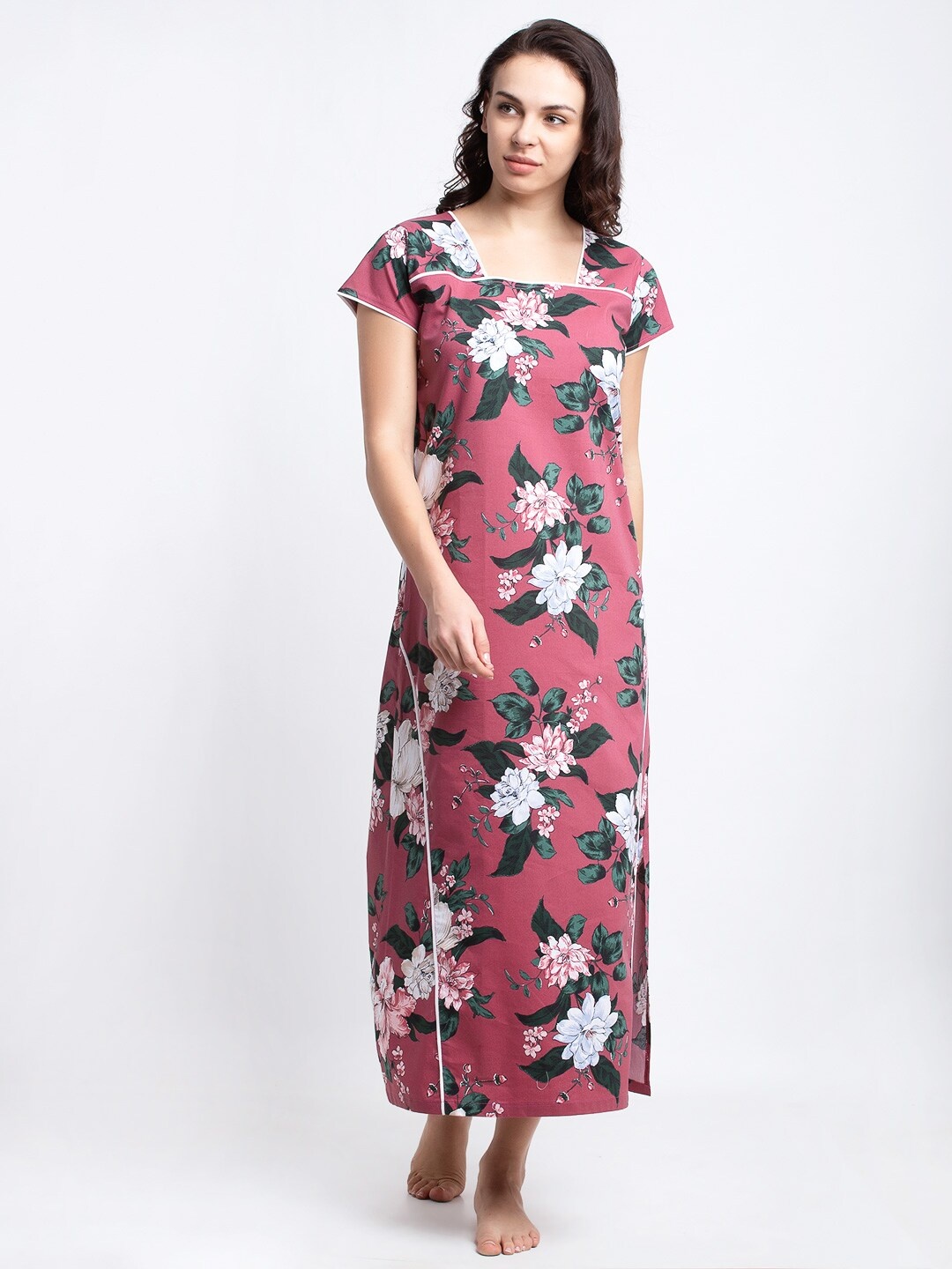

Claura Mauve & White Printed Nightdress