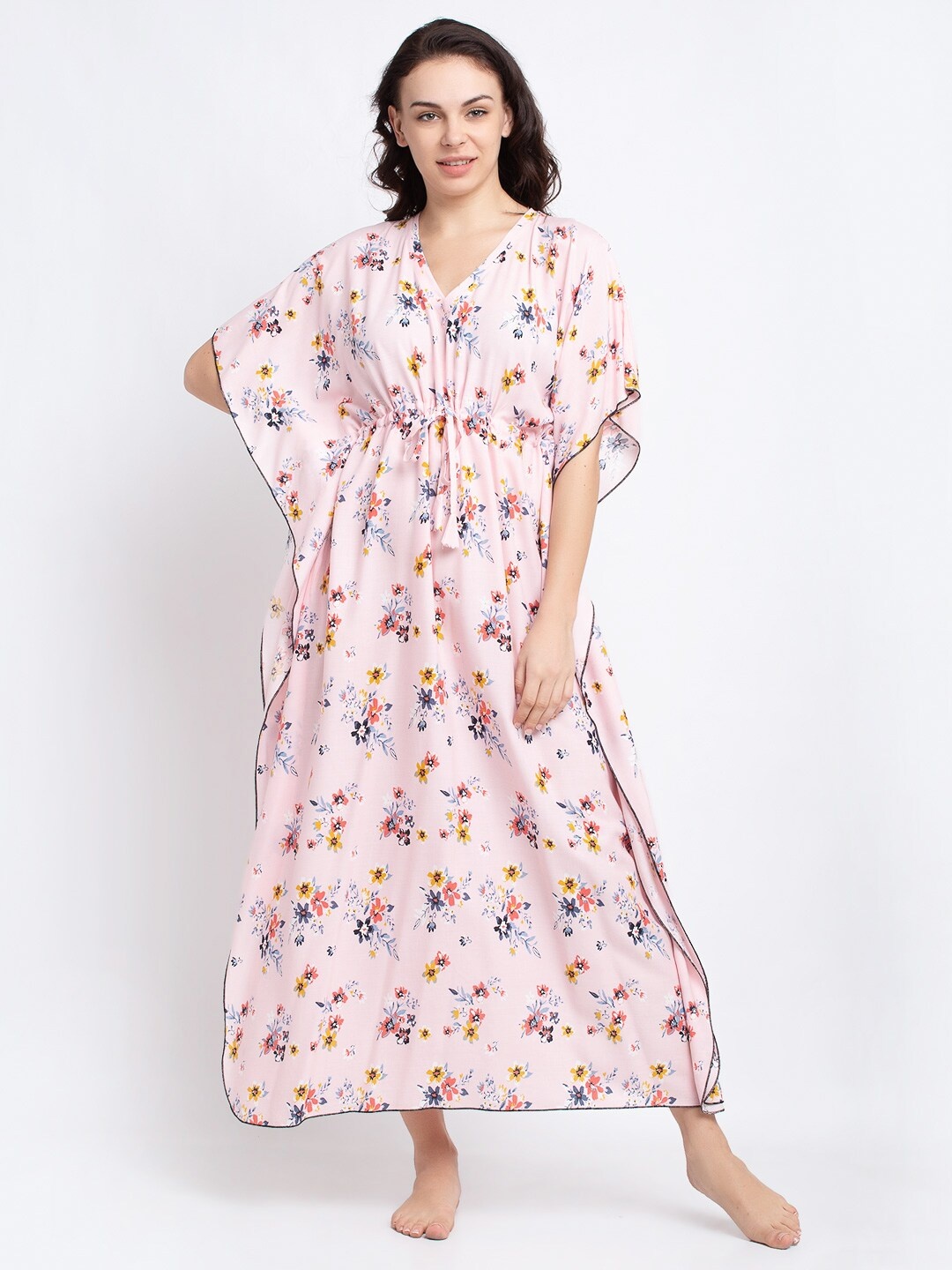 

Claura Pink Floral Printed Kaftan Nightdress