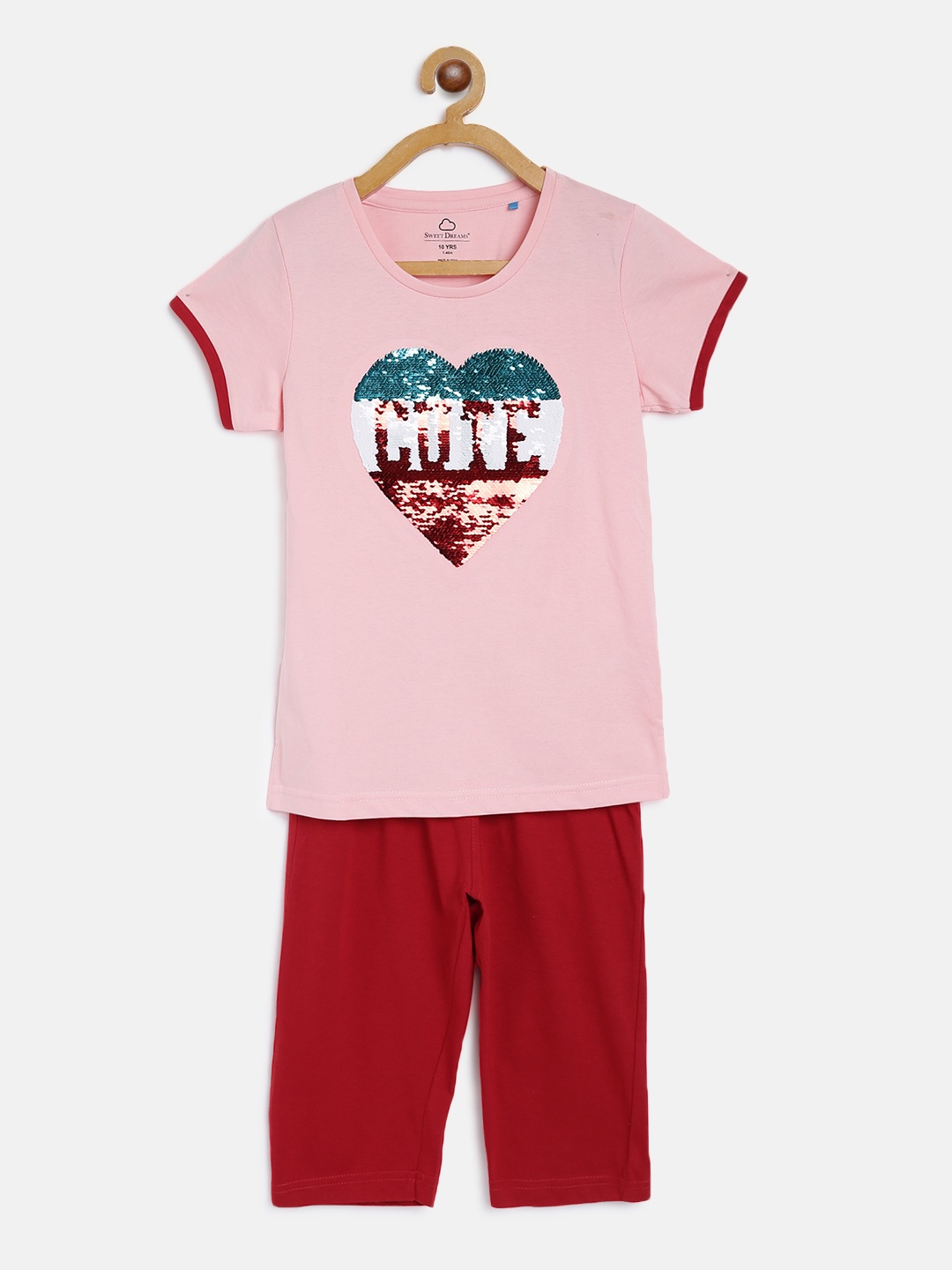 

Sweet Dreams Girls Pink & Red Sequinned Night suit