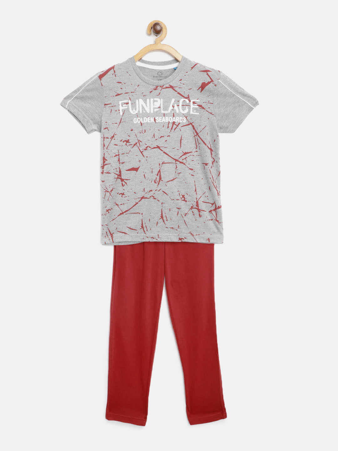 

Sweet Dreams Boys Grey Melange & Red Printed Night Suit