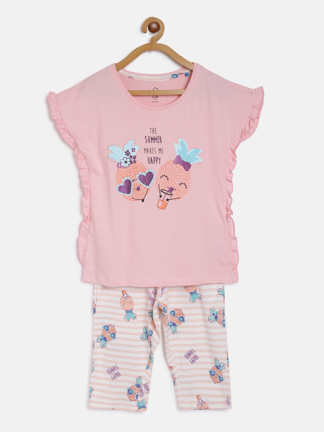 

Sweet Dreams Girls Pink & Orange Tropical Printed Night suit