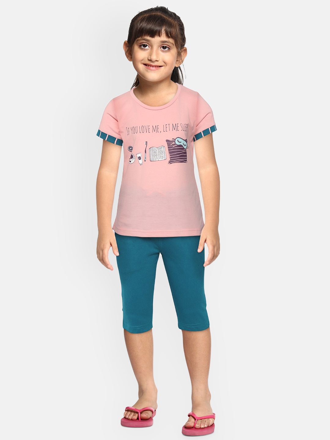 

Sweet Dreams Girls Pink & Teal Green Typography Print Capri Set