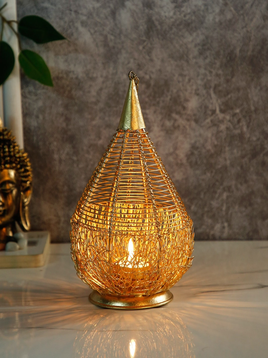 

CraftVatika Gold-Toned Self Design Hanging Lantern