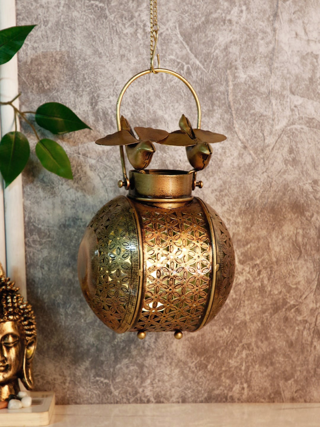 

CraftVatika Gold-Toned Hand-Crafted Birds Tea Light Holder Showpiece