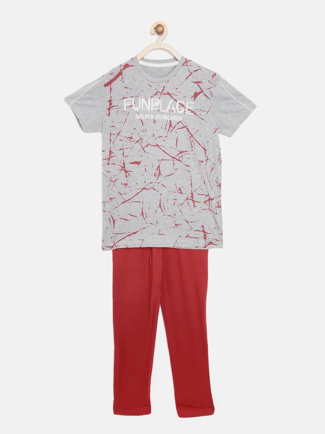 

Sweet Dreams Boys Grey Melange & Red Printed Night Suit
