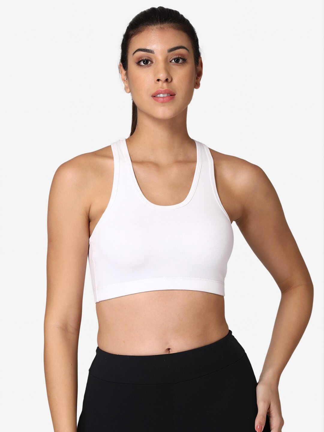

ABELINO White Solid Non-Wired Non Padded Workout Bra ZYMBRAWHITE-White