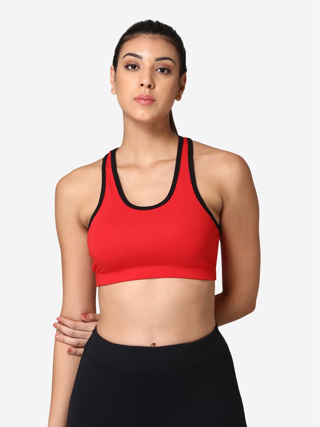 

ABELINO Red & Black Solid Non-Wired Non Padded Workout Bra ZYMBRAREDBLACK-Red