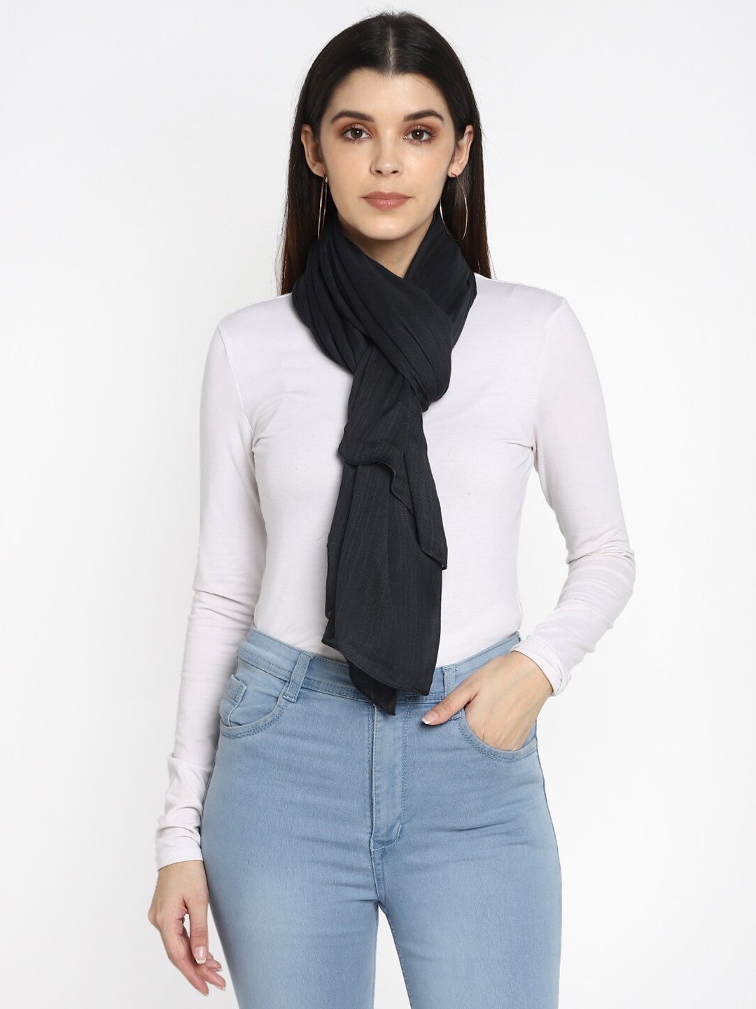 

Aditi Wasan Women Black Solid Stole with Stitched Hem