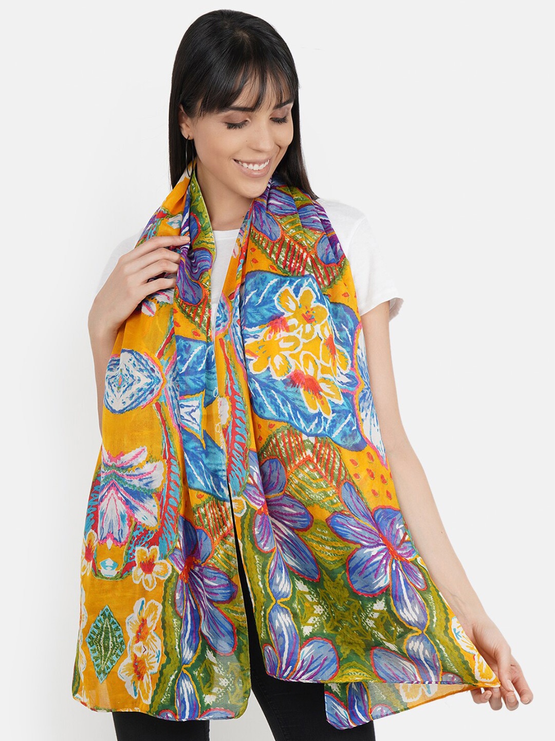 

Aditi Wasan Women Yellow & Purple Floral Printed Stole