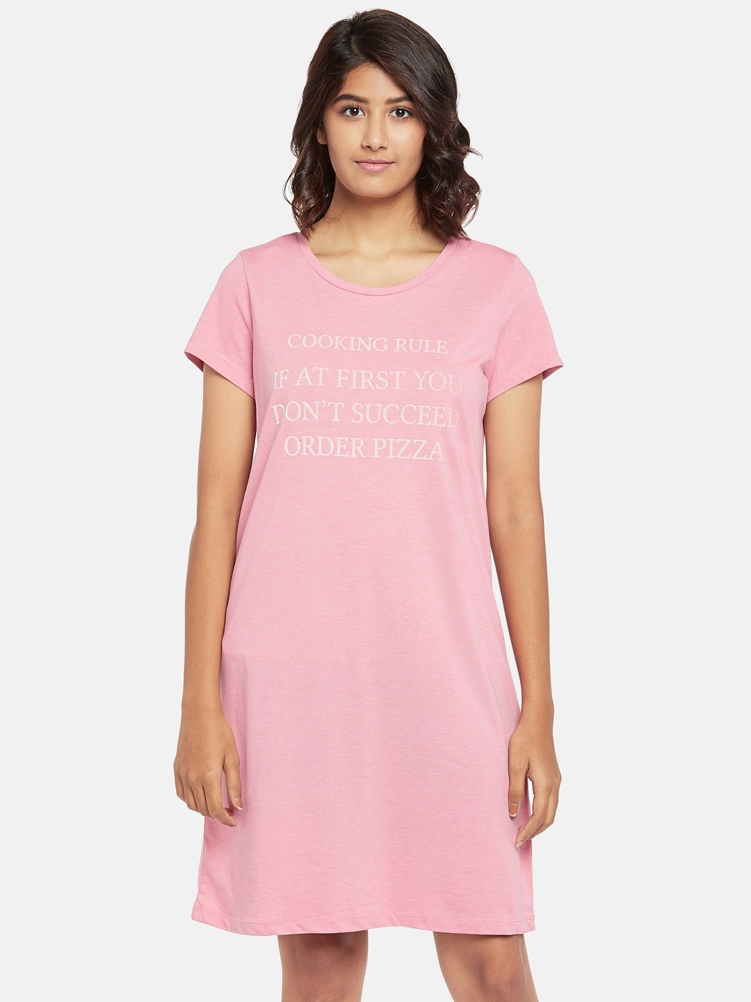 

Dreamz by Pantaloons Pink & White Printed Nightdress