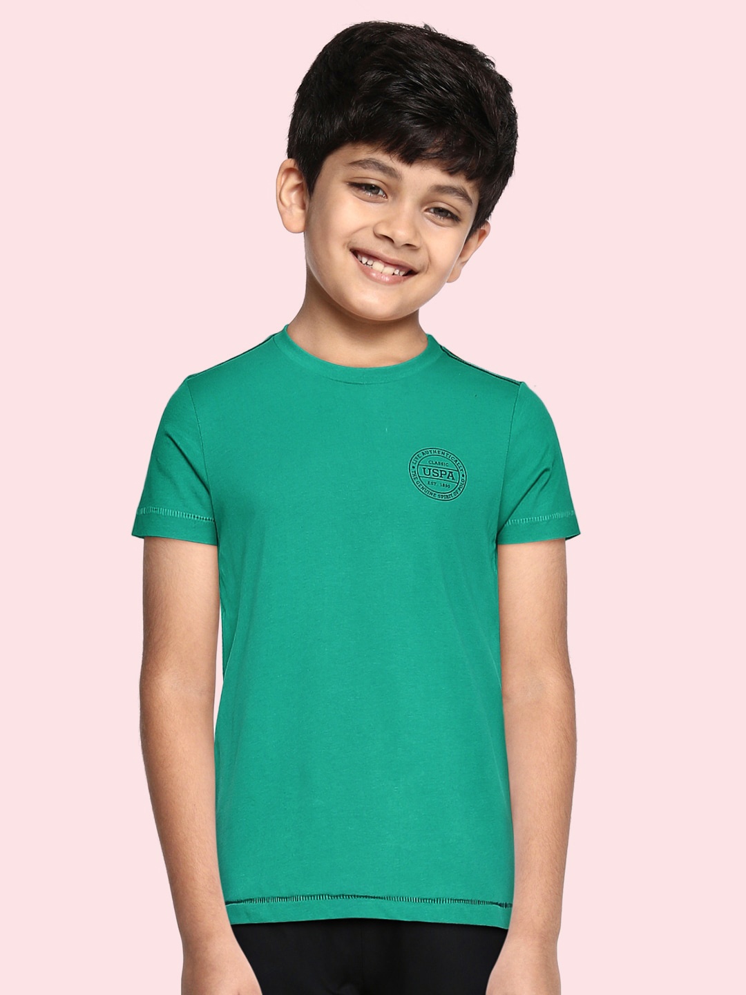

U.S. Polo Assn. Kids Boys Sea Green Solid Pure Cotton Lounge T-shirt