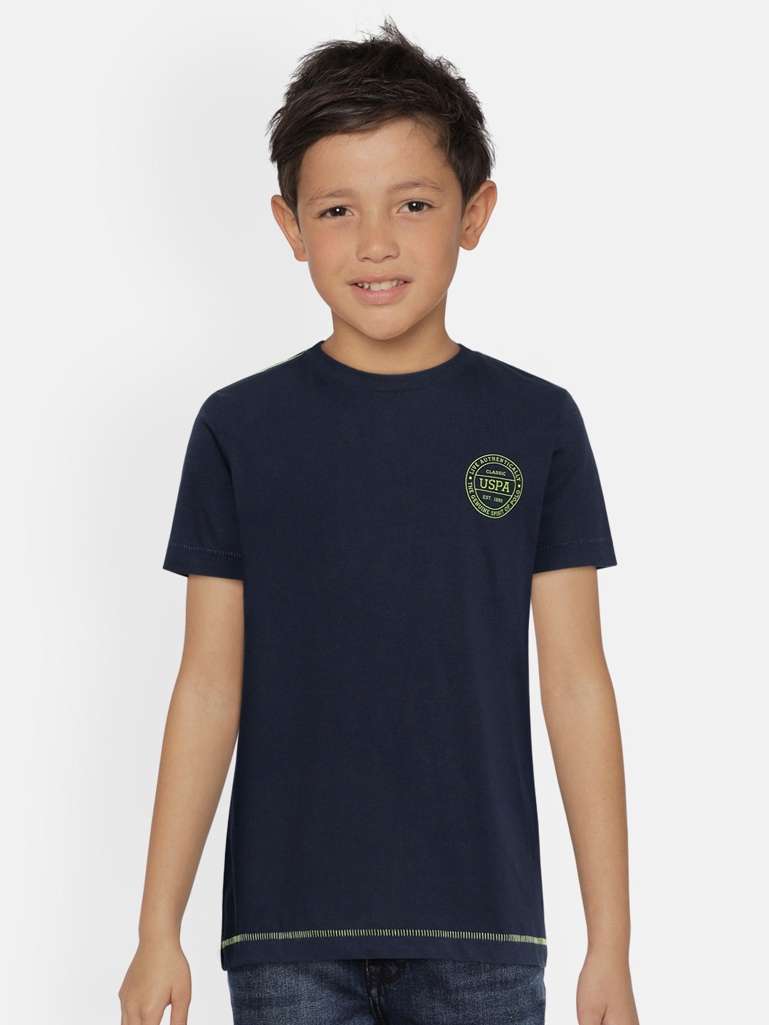 

U.S. Polo Assn. Kids Boys Navy Blue Solid Pure Cotton Lounge T-shirt