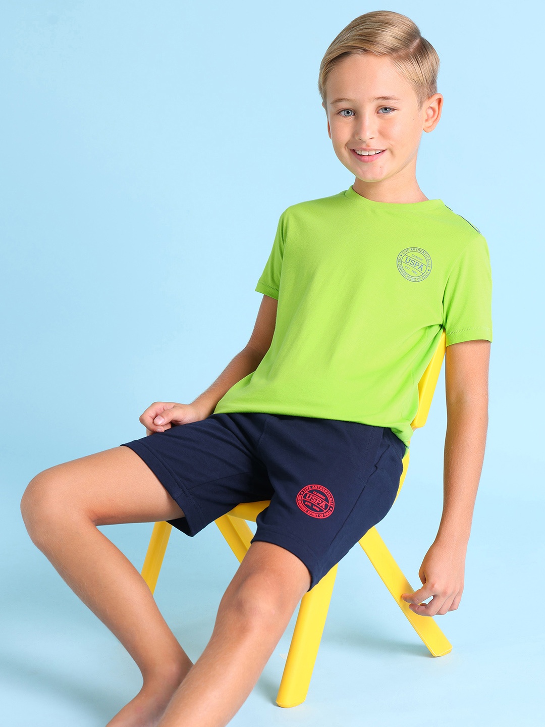 

U.S. Polo Assn. Kids Boys Lime Green Solid Pure Cotton Lounge T-shirt