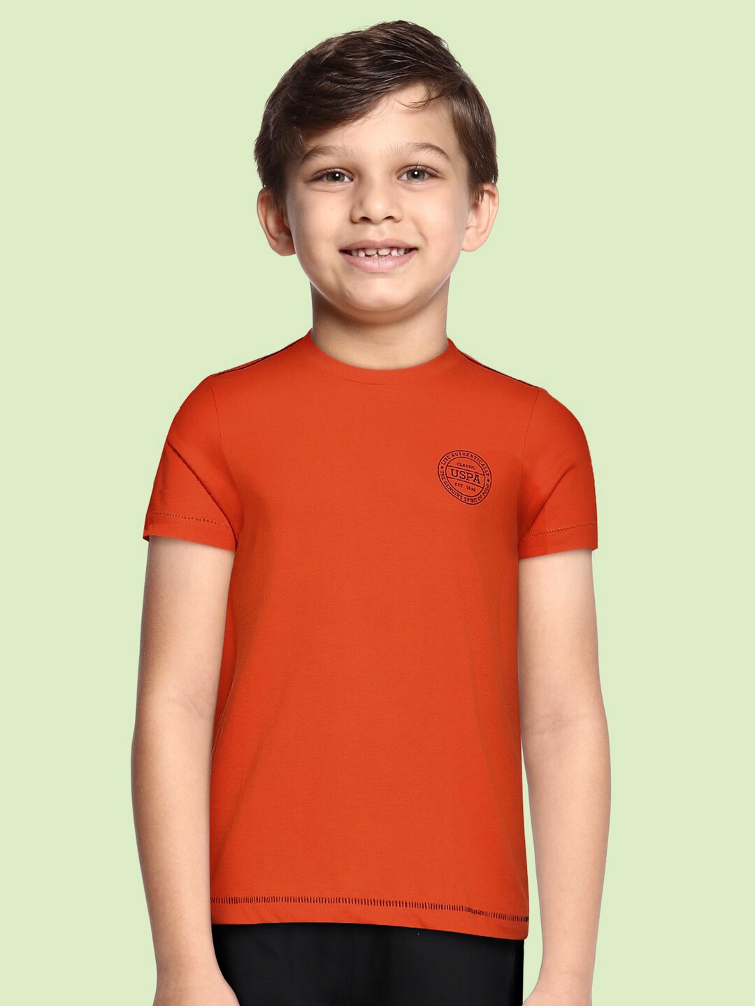

U.S. Polo Assn. Kids Boys Orange Solid Pure Cotton Lounge T-shirt