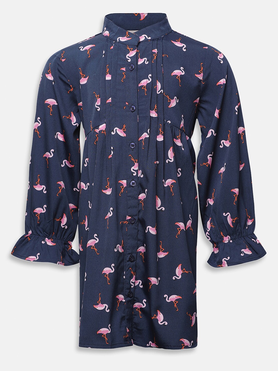 

Oxolloxo Girls's Navy Blue & Pink Flamingo Printed Tunic