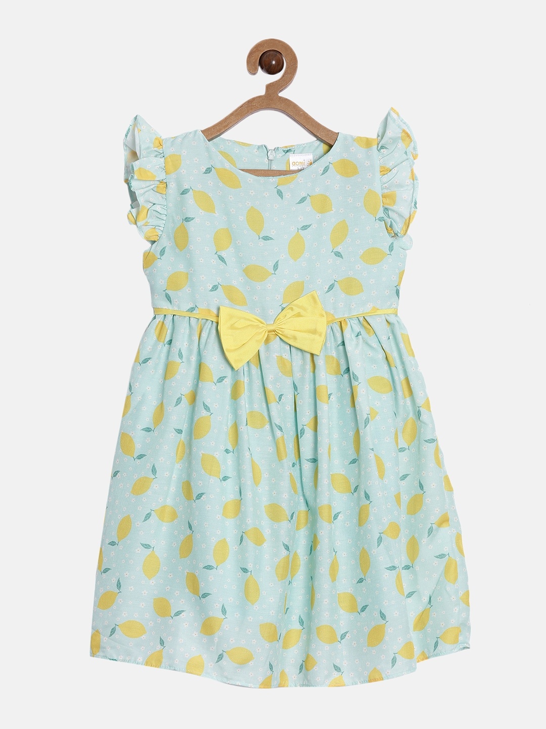 

Aomi Girls Green & Yellow Printed Cotton Fit and Flare Dress